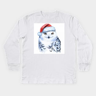 Watercolor Snow Owl Kids Long Sleeve T-Shirt